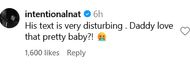 A user finds the rapper's text "disturbing" (image via @intentionalnat on Instagram)
